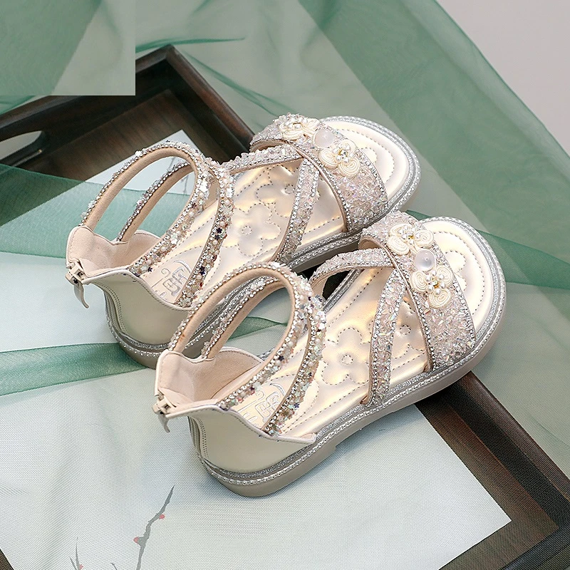 女童鞋儿童公主鞋2024新款夏款小女孩露趾夏季罗马水晶凉鞋422094