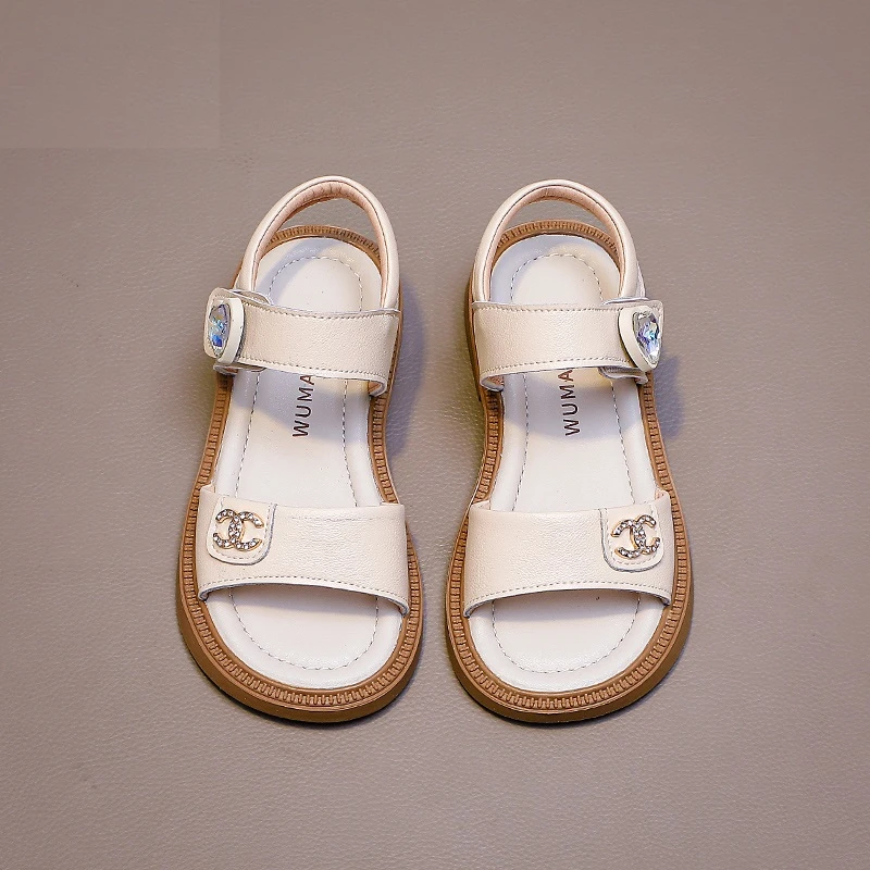 女童鞋子儿童真皮公主鞋2024新款夏款女孩露趾洋气夏季凉鞋423330