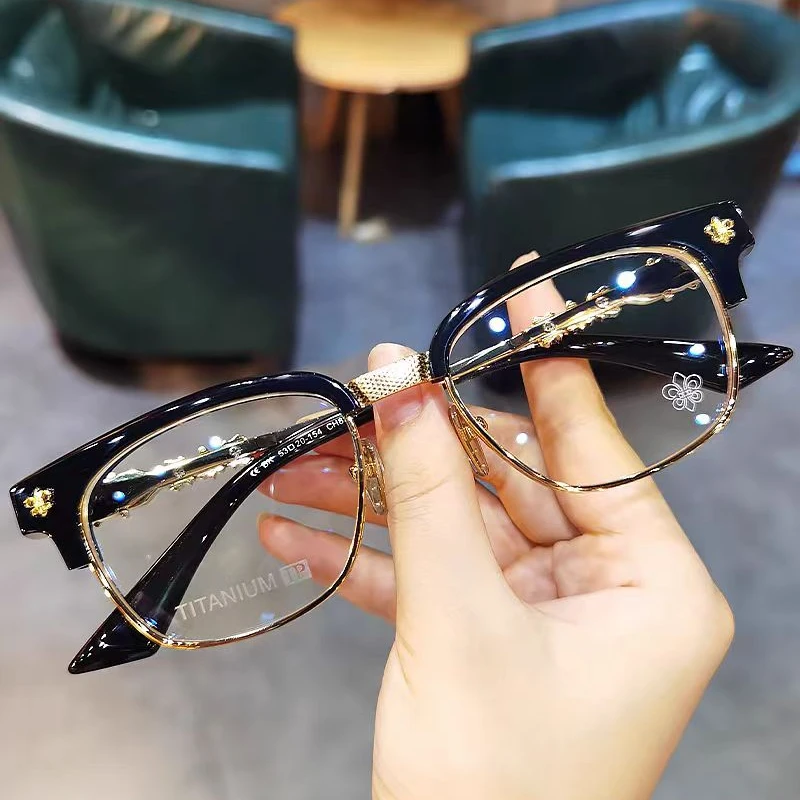 简丹萝心潮百复古眉毛框男女潮百搭时尚方框商务钛架眼镜可配近视