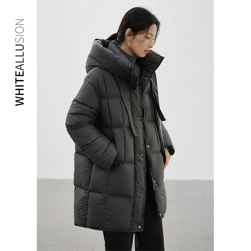 连帽羽绒服女2024冬季高级感深灰中长款防风保暖面包服外套女1500