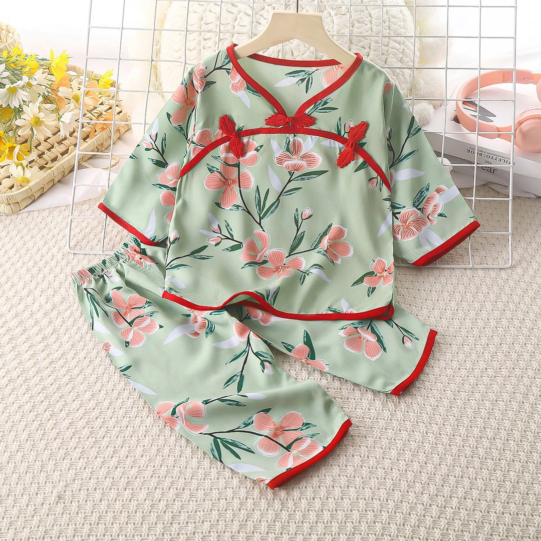 夏季棉绸套装中国风薄款女宝盘扣宝宝民族服民族服装儿童