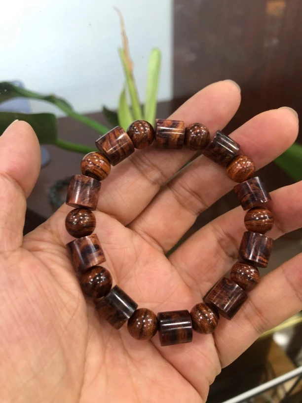 海南黄花梨野生料紫油梨直桶圆珠女式手串