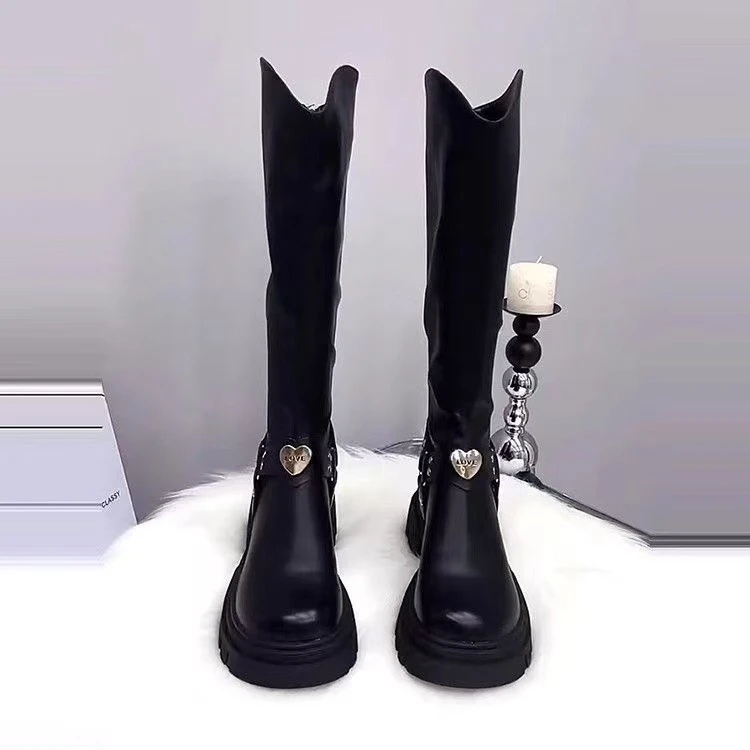 长筒靴女2025秋冬新款时尚百搭复古加绒时装靴显瘦修退女款骑士靴