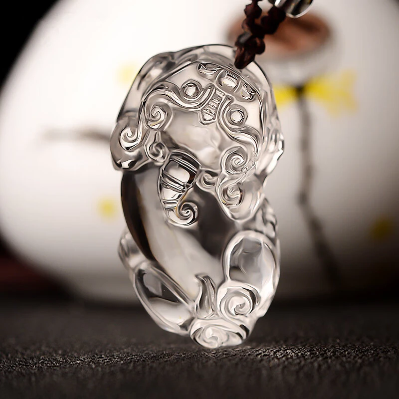 天然白水晶貔貅吊坠男士貔恘女项链皮丘挂件挂坠饰品