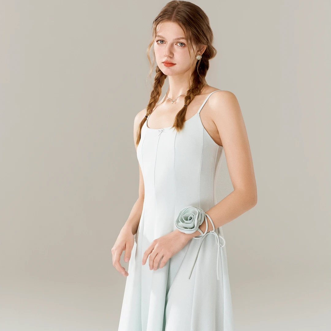 4117【金拐子专属】16DEWS  度假风玫瑰绑带吊带连衣裙