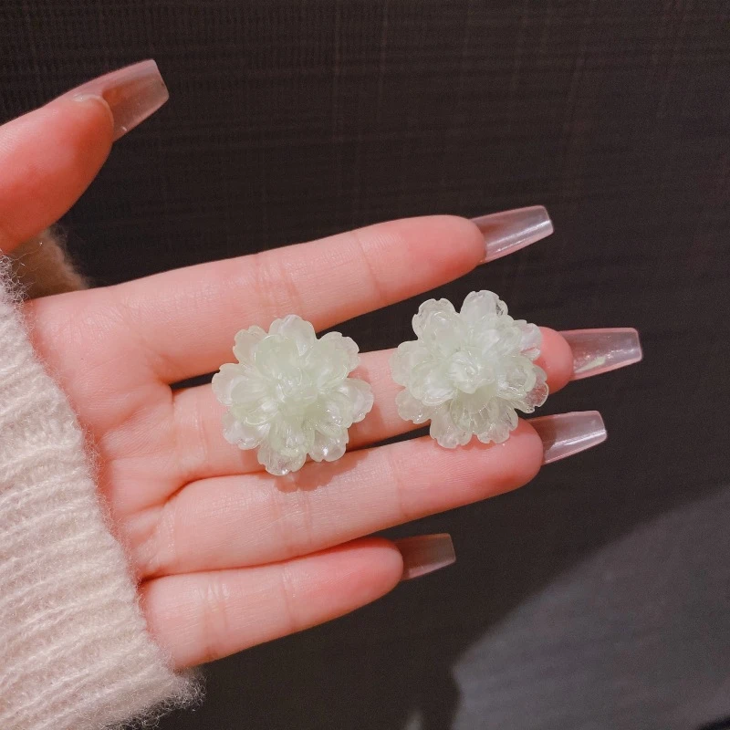 法式复古山茶花耳钉茶系耳环女气质高级感花朵小众轻奢甜美耳饰品