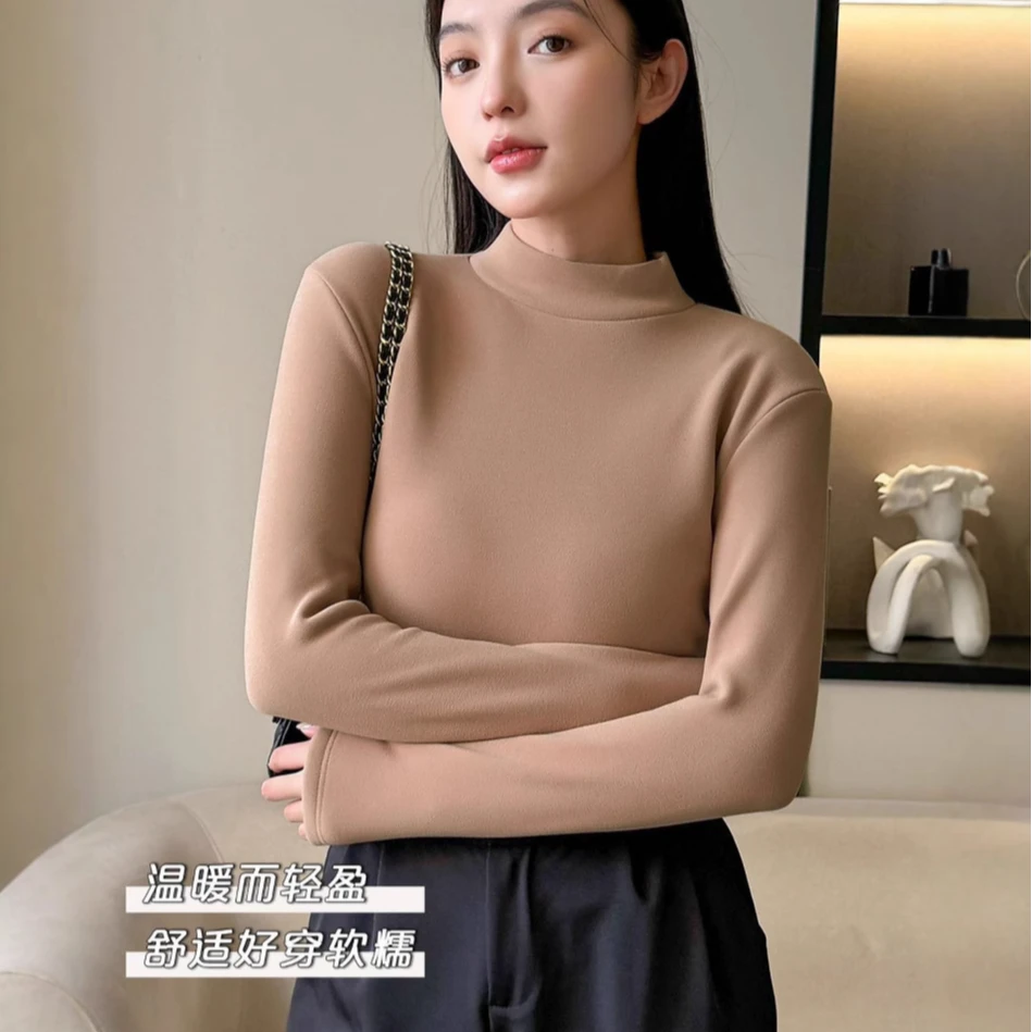 2024秋冬高领保暖新款内衣安哥拉红双面绒发热上衣加绒加厚打底衣