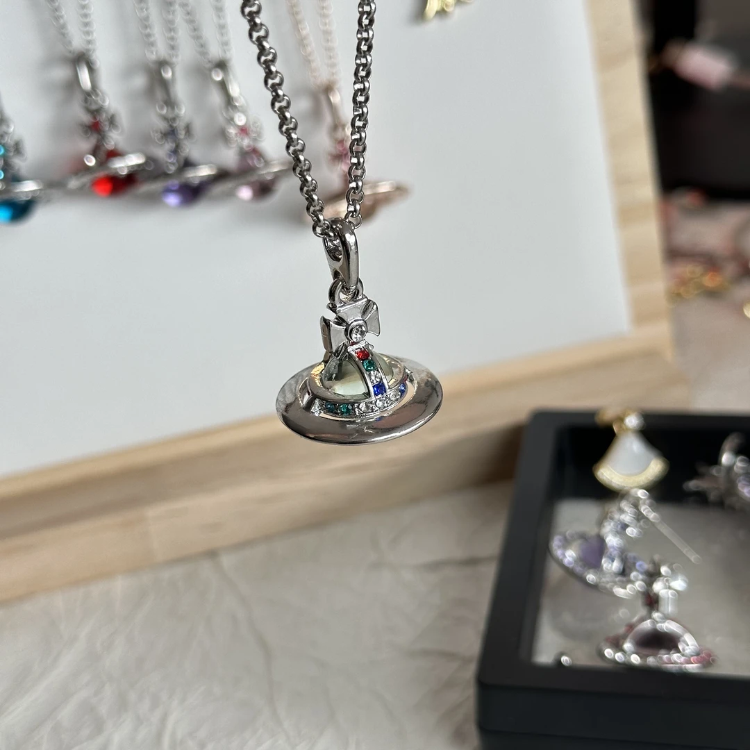 铜合金铅玻璃项链 立体星球玻璃球项链毛衣链轻奢小众高级感