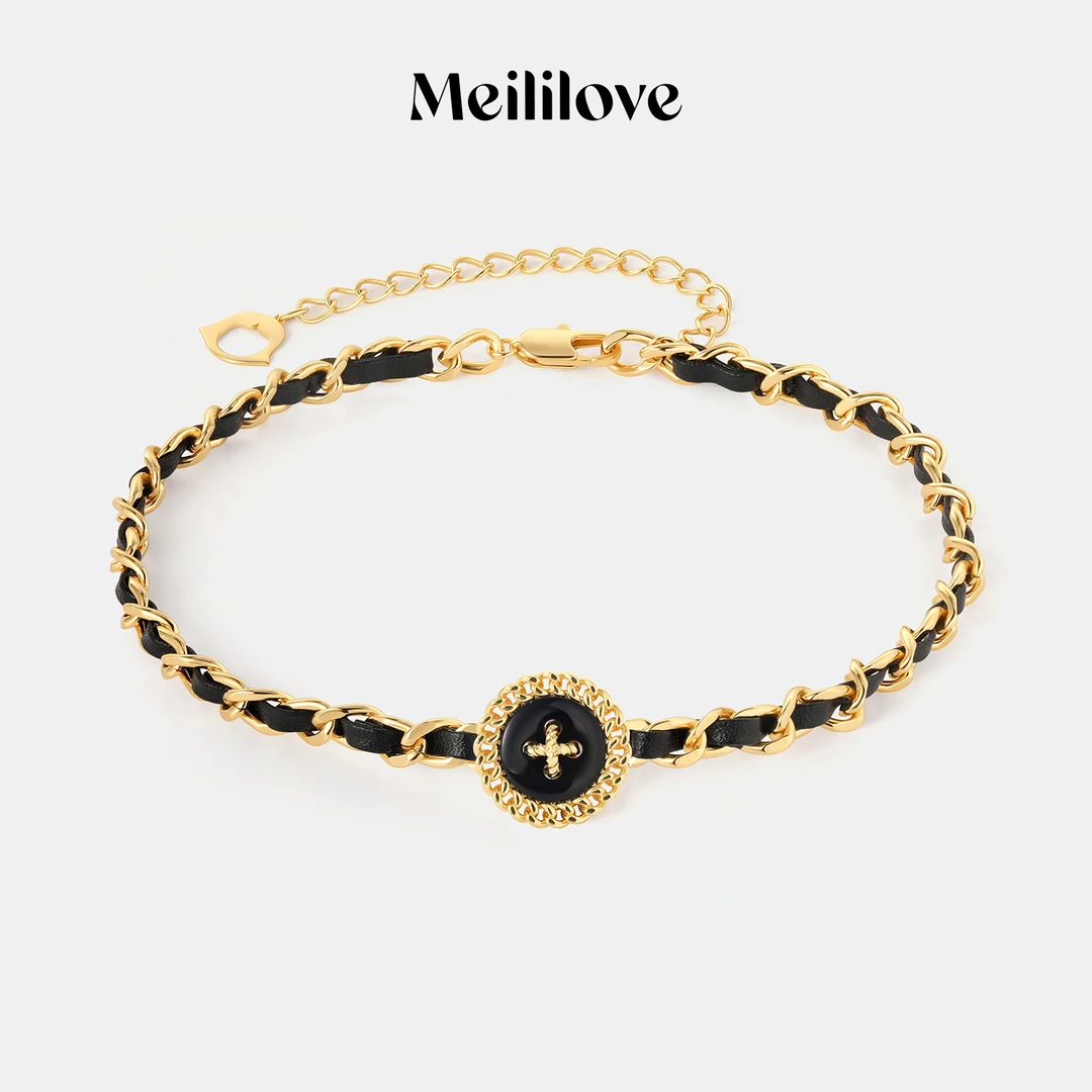 meililove/莓拉 合金项链 「星语纽扣」-皮穿链choker  NK31