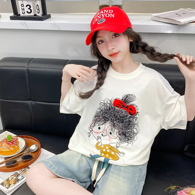 女童夏装短袖T恤纯棉2025新款洋气儿童夏季上衣中大童半袖打底衫t