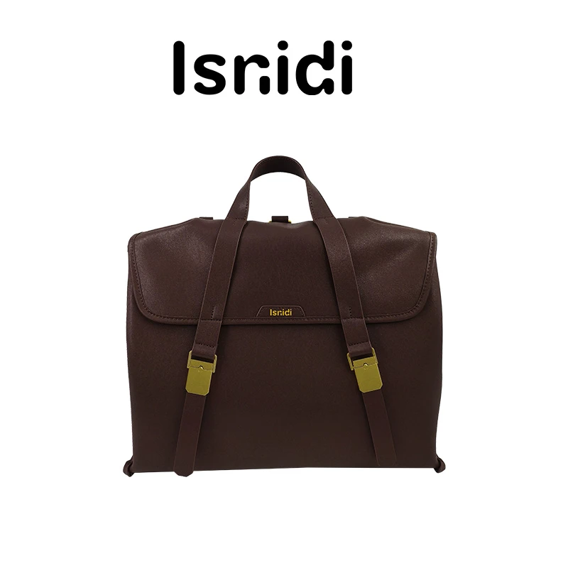 【Isnidi】山行系游历公文包头层植绒皮双肩包女通勤电脑包6383