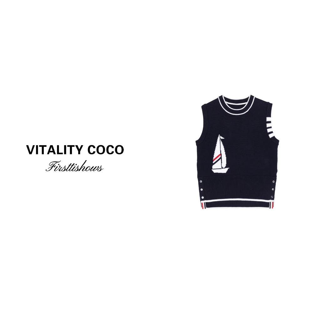 「VITALITY COCO」小帆船提花无袖针织马甲坎肩百搭修身背心-963