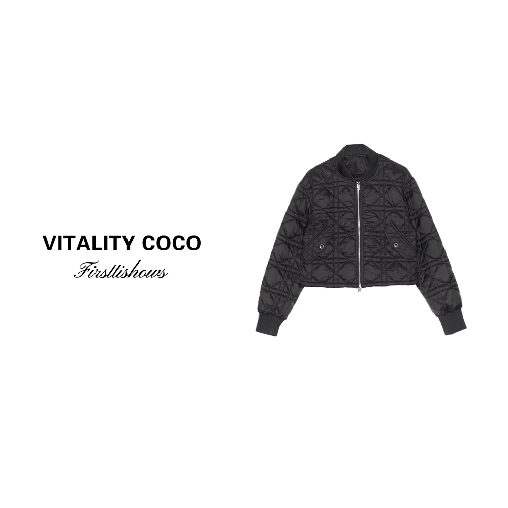 「VITALITY COCO」菱形格压线格纹拉链棉服棒球短款夹克外套-412