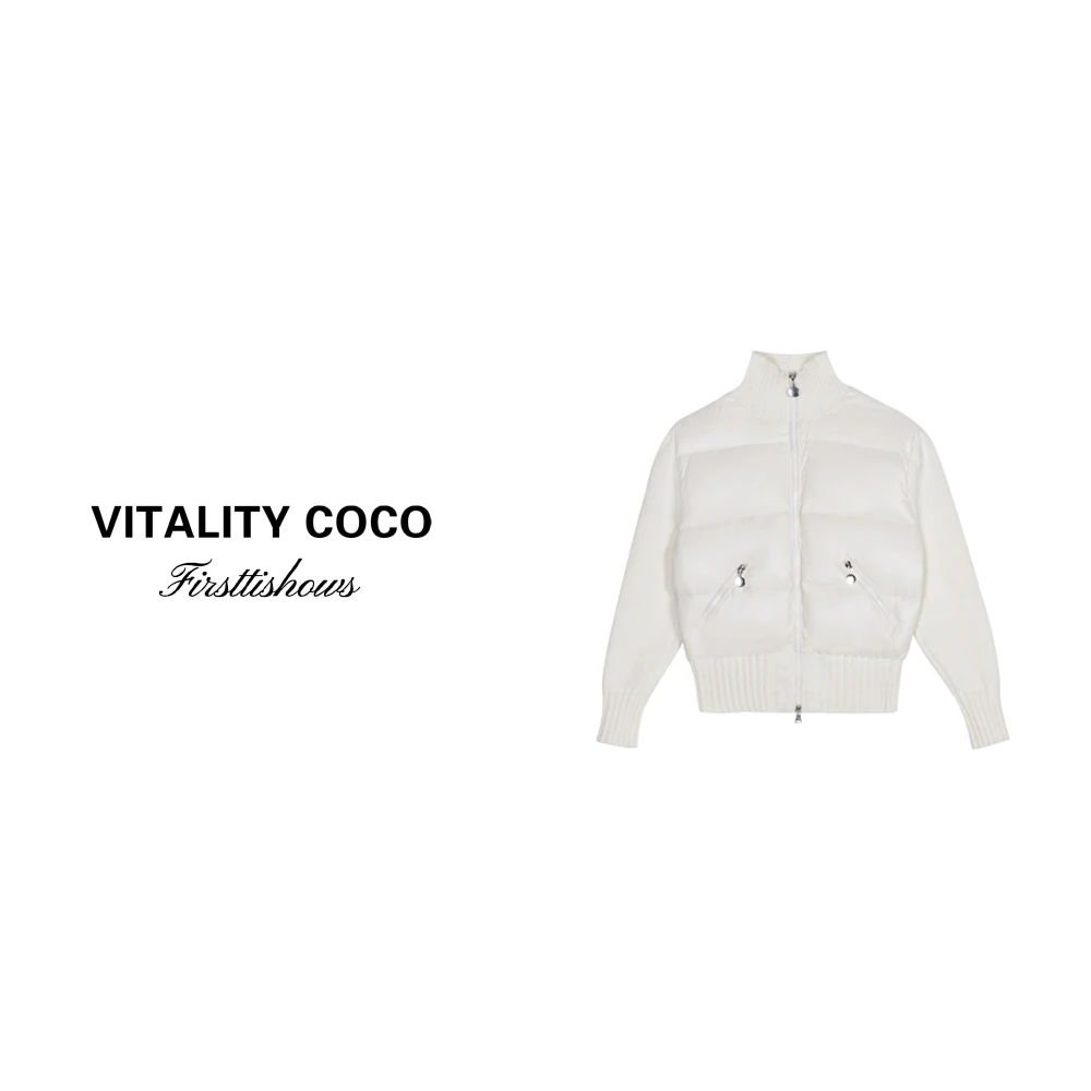 「VITALITY COCO」羊毛针织拼接短款白色羽绒后字母刺绣外套-1063