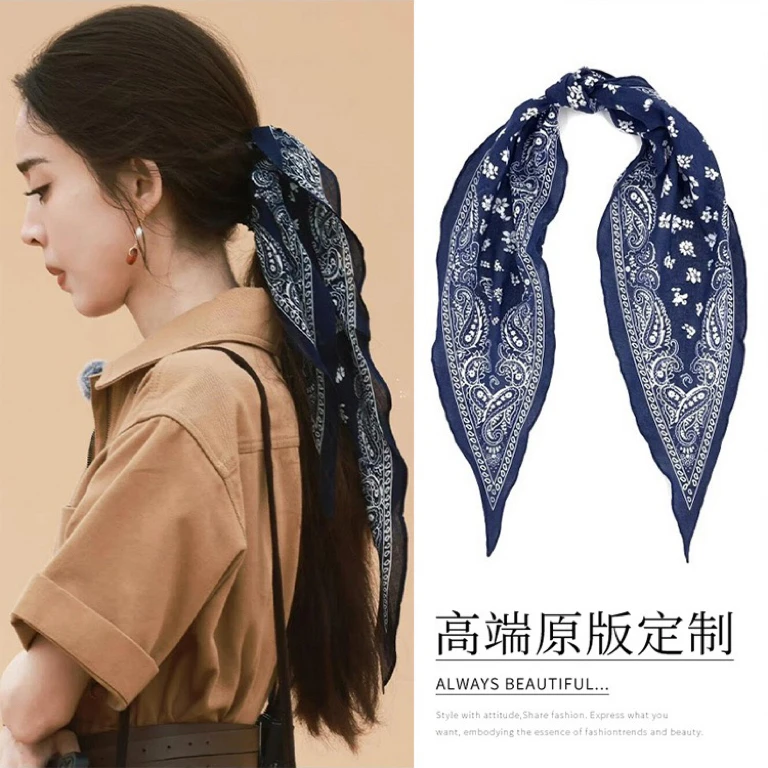 美式经典全棉复古佩斯利腰果花纹菱形长巾发带头巾花柄/领巾丝巾