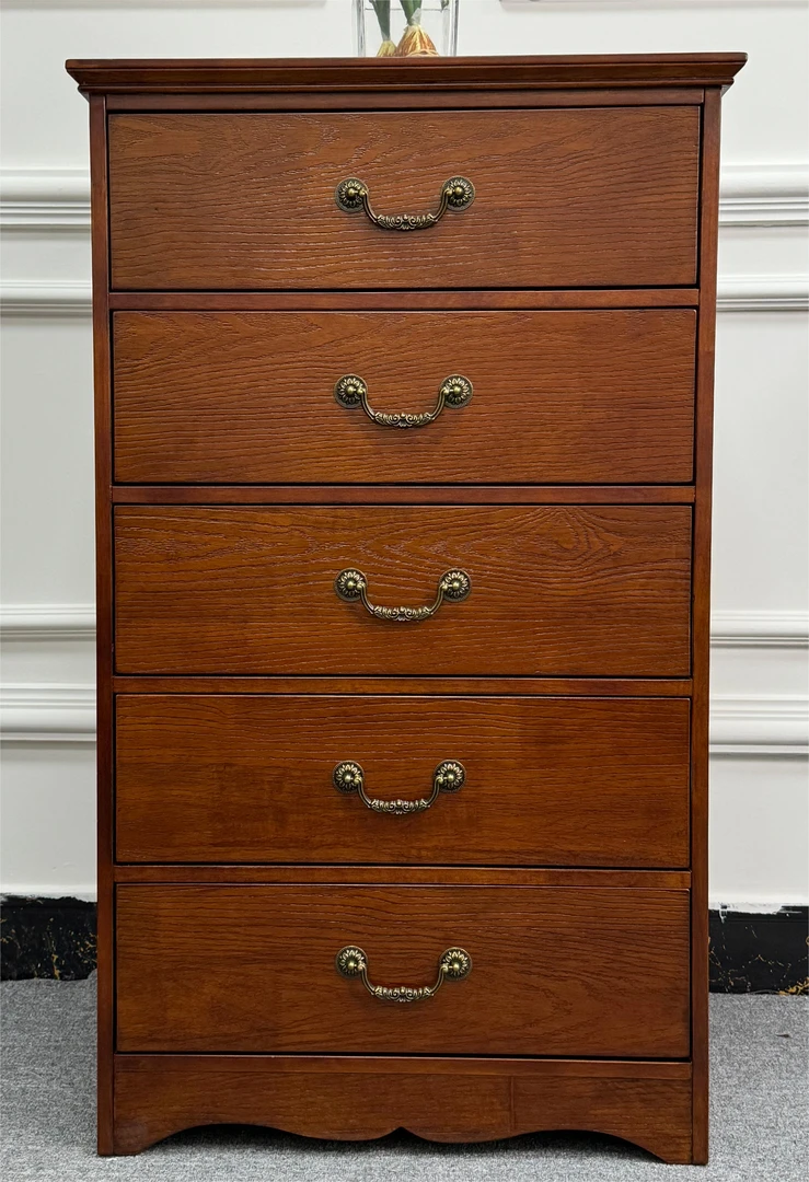 美式简约五斗橱新中式斗柜五斗柜抽屉柜原木储物柜60x40x100 cm