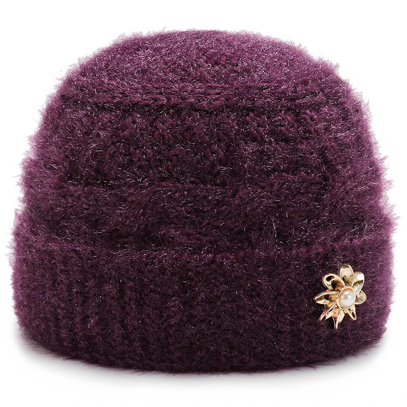 老年人女款帽子冬奶奶加绒毛线帽中老年人保暖帽送长辈针织厚棉帽