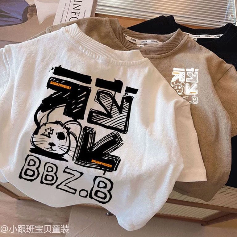 100%纯棉儿童新款短袖t恤夏装男童宝宝上衣中小童洋气男孩潮流酷t