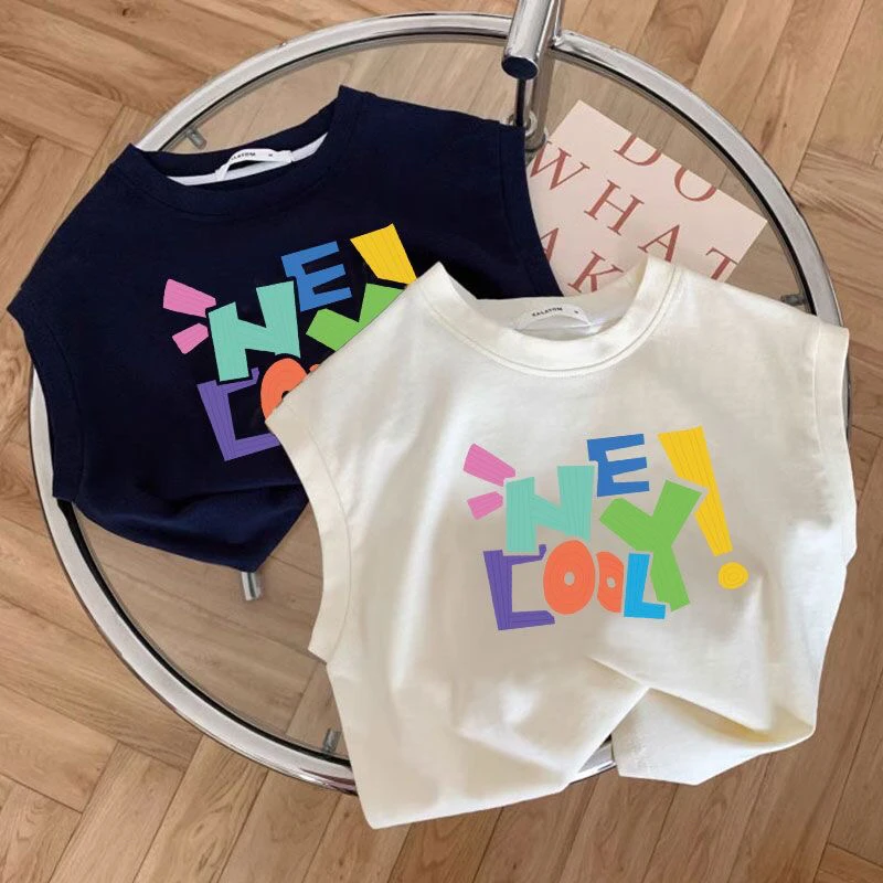 夏款童装上衣男童女童纯棉韩版宽松垮肩无袖T恤宝宝套头背心儿童