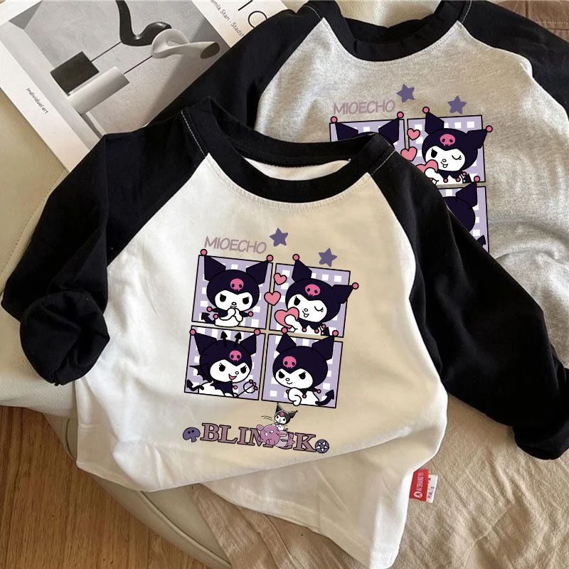 童装女童长袖上衣2023春秋新款洋气可爱圆领百搭中小童拼色T恤衫T