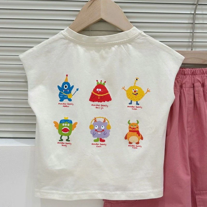 怪兽坎肩背心男儿童韩版男童女童纯棉舒适百搭洋气显白兄妹装印花
