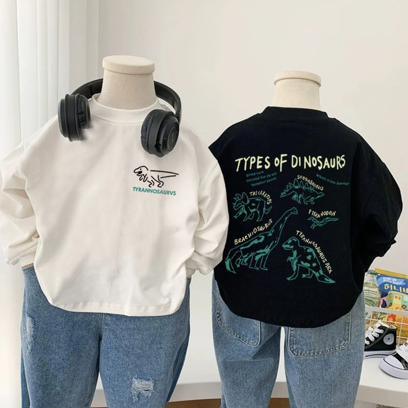 纯棉男童长袖春季新款儿童韩版宽松圆领薄款t恤中小童打底上衣潮