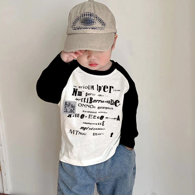 男童字母长袖T恤纯棉圆领打底衫新款春装中小童休闲体恤洋气百搭t