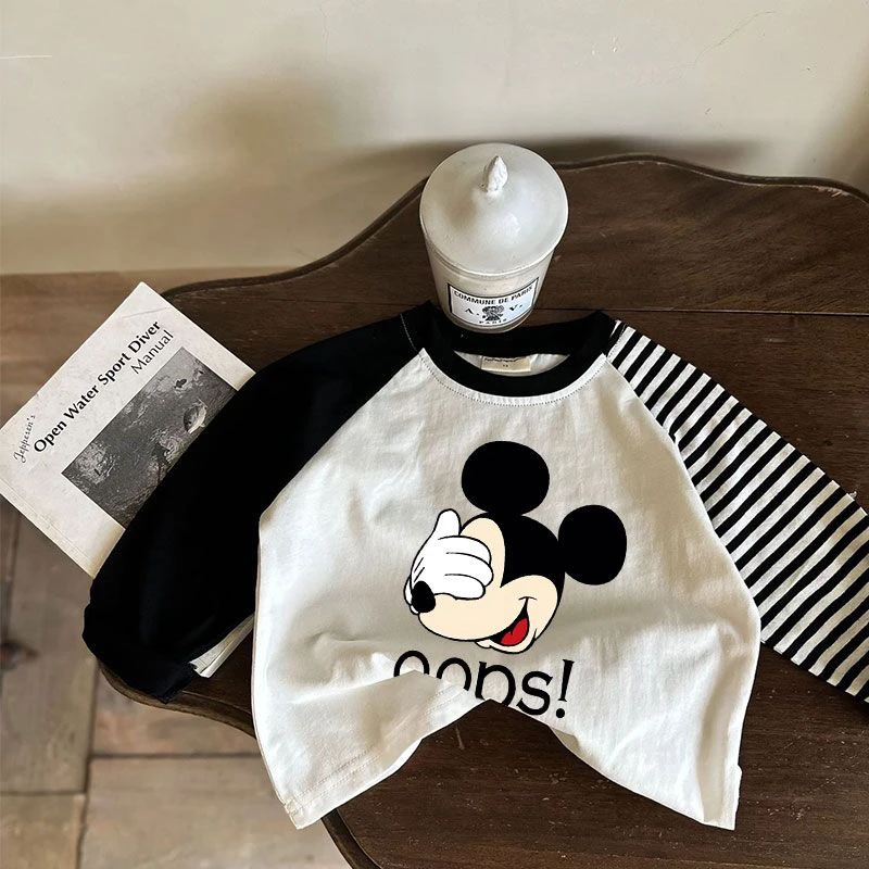 男宝纯棉长袖T恤女宝宝春秋薄款打底衫儿童拼色卡通圆领百搭上衣