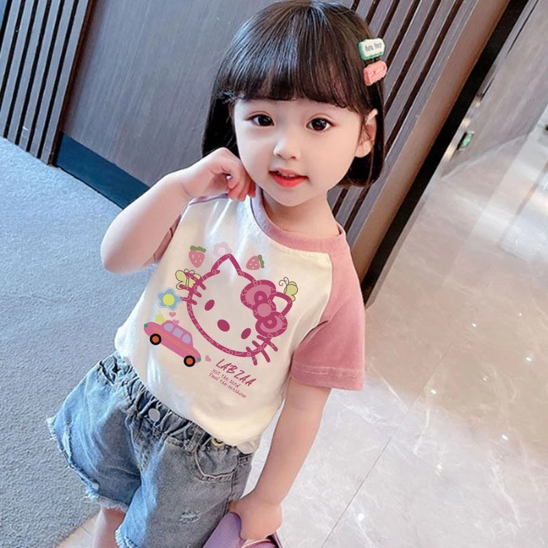 女童T恤2024夏装新款女孩宝宝纯棉卡通短袖儿童休闲上衣小童衣服