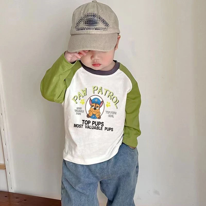 纯棉儿童长袖T恤春秋新款男女童卡通插肩袖上衣中小童宝宝打底衫