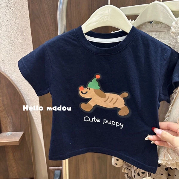 多图~夏季儿童新款纯棉短袖宽松男女童卡通印花t恤休闲中小童上衣