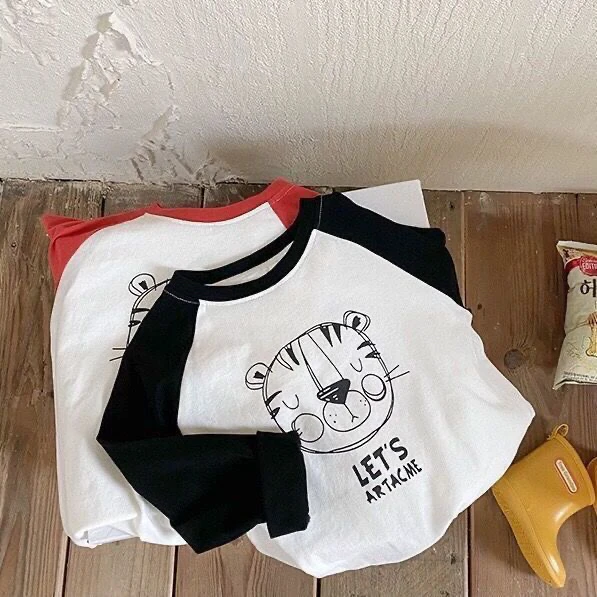 童装男童长袖t恤春秋款2024炸街儿童上衣百搭潮流拼接撞色打底衫