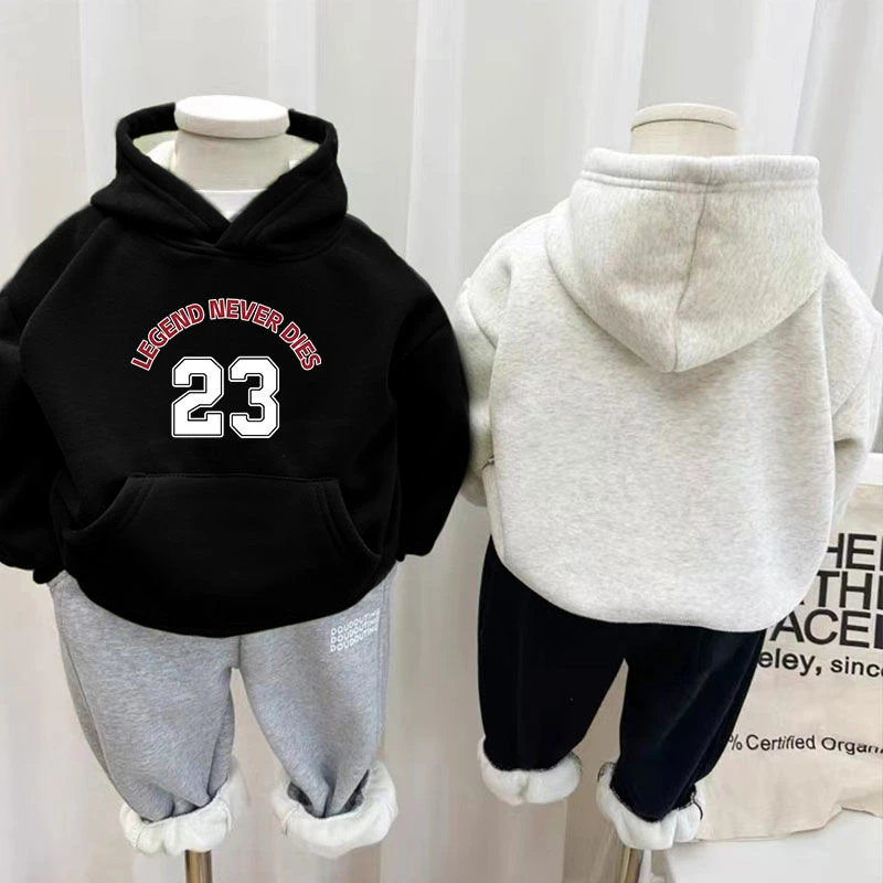 男童加绒卫衣一体绒2024新款潮帅气童装秋冬加厚儿童冬装连帽卫衣