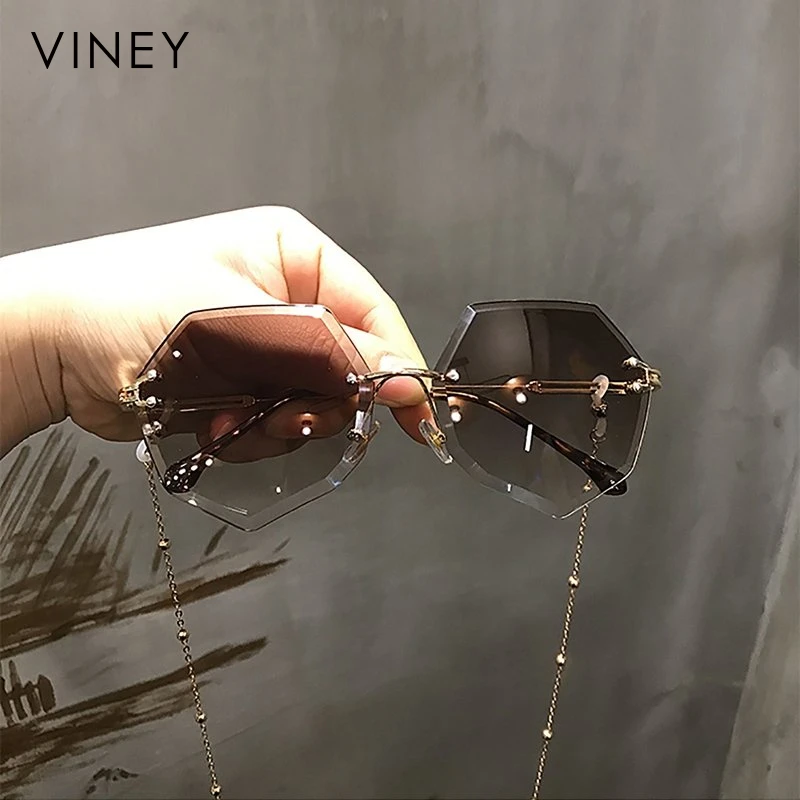 Viney太阳镜女2025新款墨镜眼镜防紫外线偏光镜秋天无框大脸显瘦