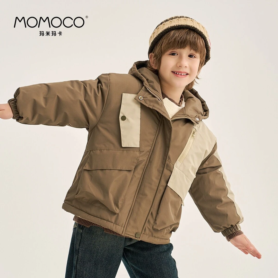 MOMOCO拼色连帽加棉外套男童休闲加厚冬款防风保暖76430101201