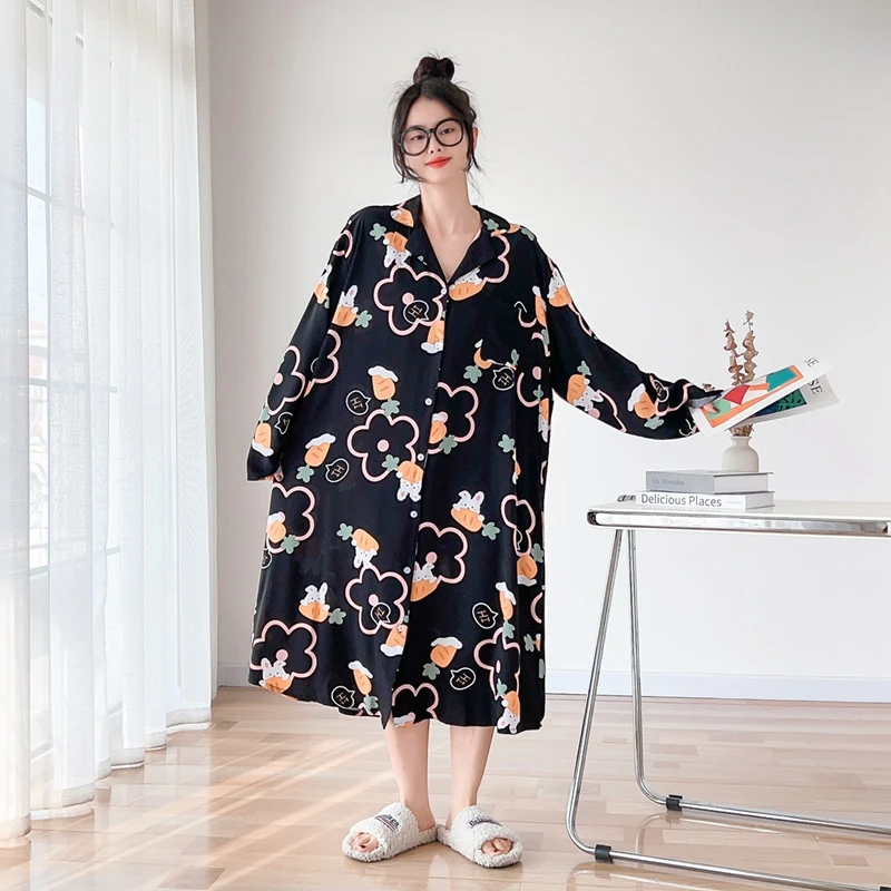 春夏薄款大码睡裙女加肥加大200斤棉绸孕妇宽松睡衣连衣裙家居服