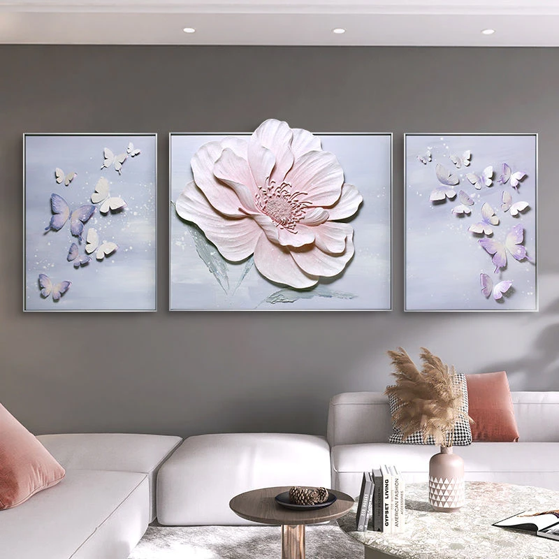 包安装立体墙壁沙发背景墙挂画三联画客厅客厅装饰画浮雕手绘油画