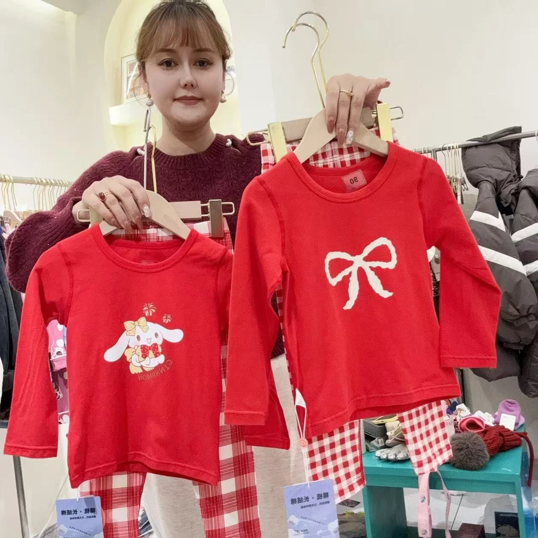 90-160女童大红节日款家居服套装