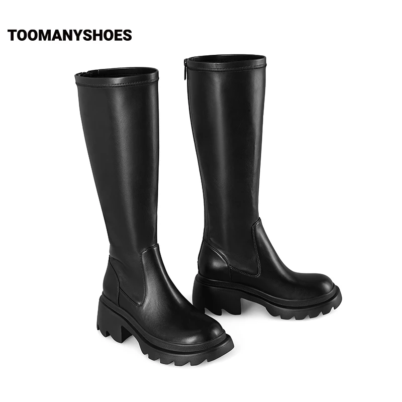 Toomanyshoes靴子赢麻了厚底骑士靴显瘦过膝长筒靴黑色高筒靴