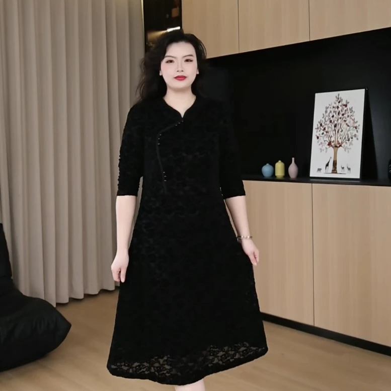 胖依依大码女装改良旗袍2024新款女复古秋冬新款连衣裙ZB6309