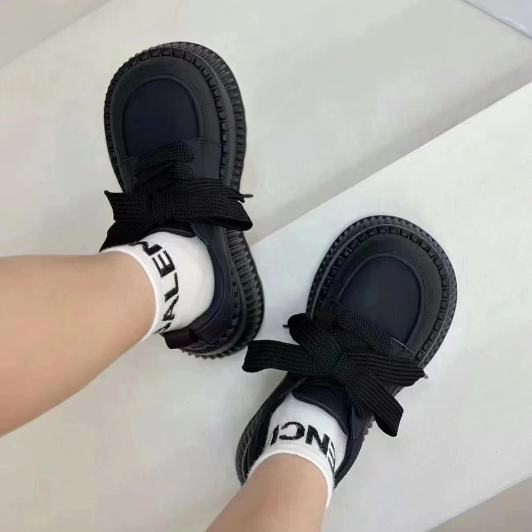 迷巧时尚新款厚底增高女松糕鞋复古百搭真皮休闲运动鞋