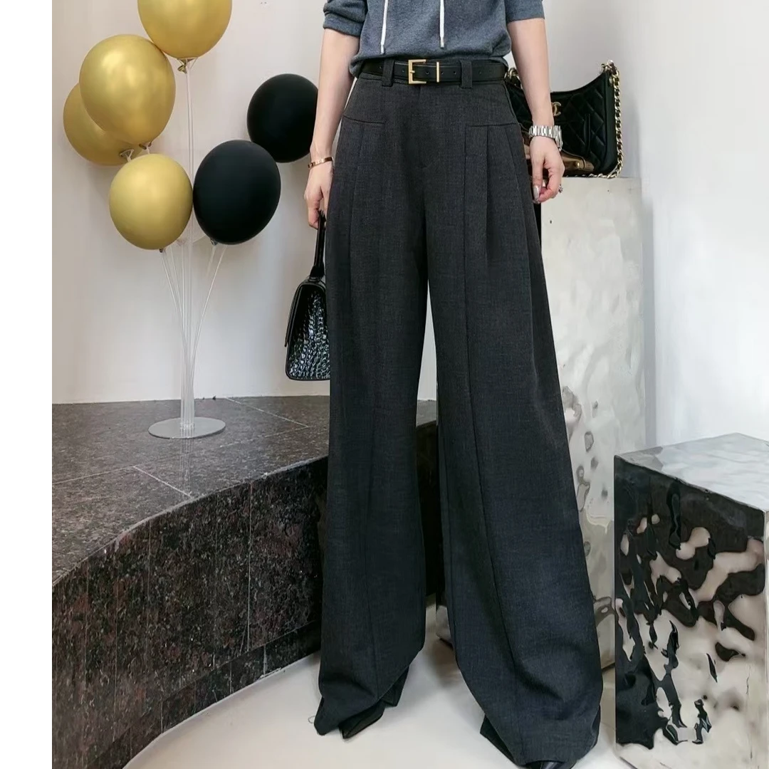 迷巧时尚新款显瘦气质阔腿韩版垂感百搭休闲直筒裤