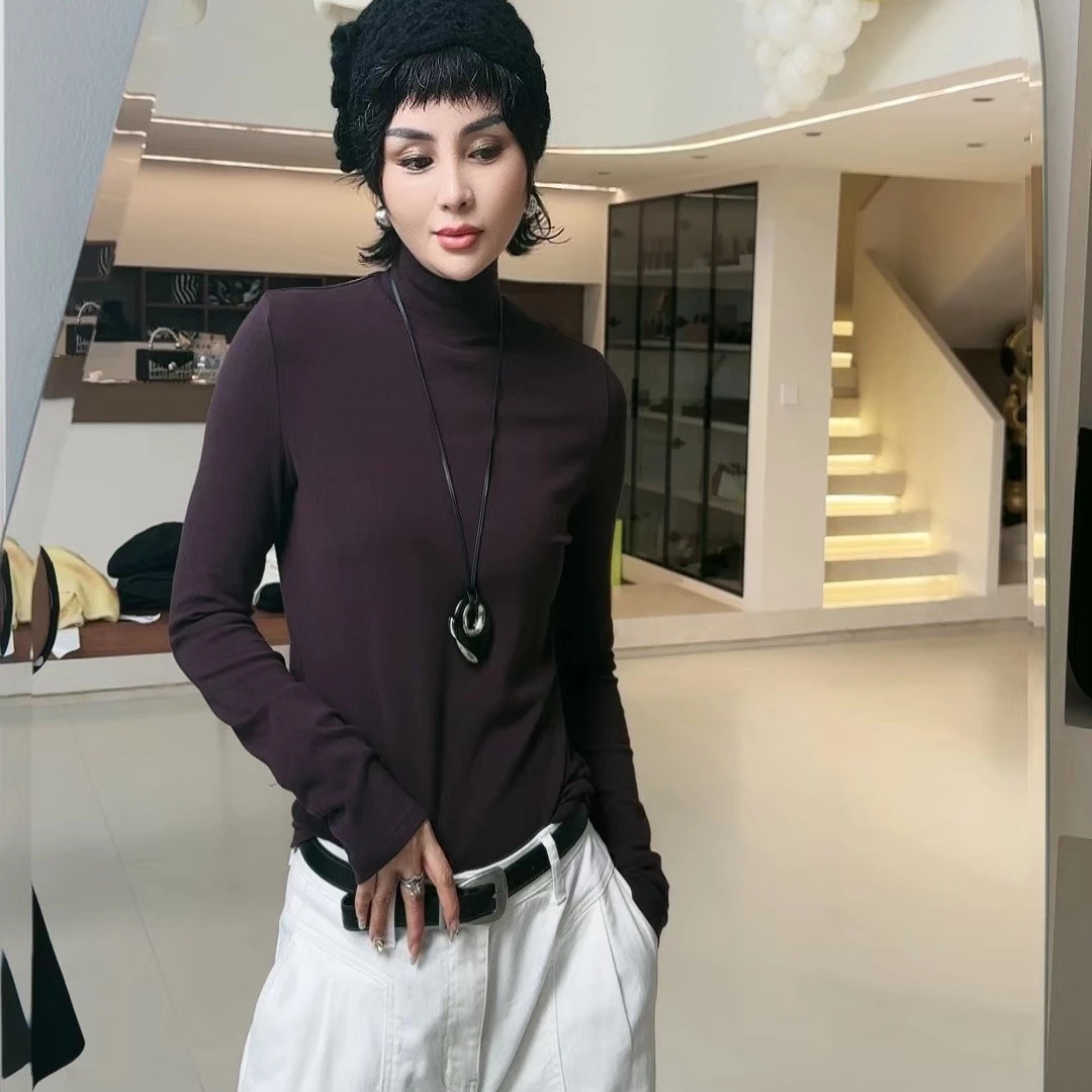 迷巧时尚新款气质长袖网红百搭修身半高领ins打底衫