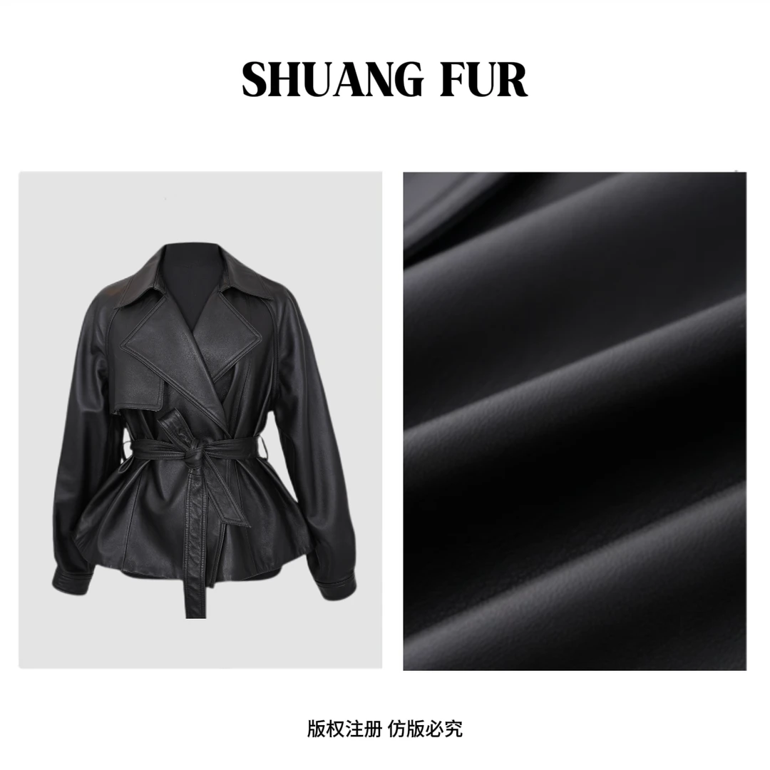巴宝家真皮羊皮气质显瘦收腰翻领网红百搭黑色真皮皮衣3201-SQM-1