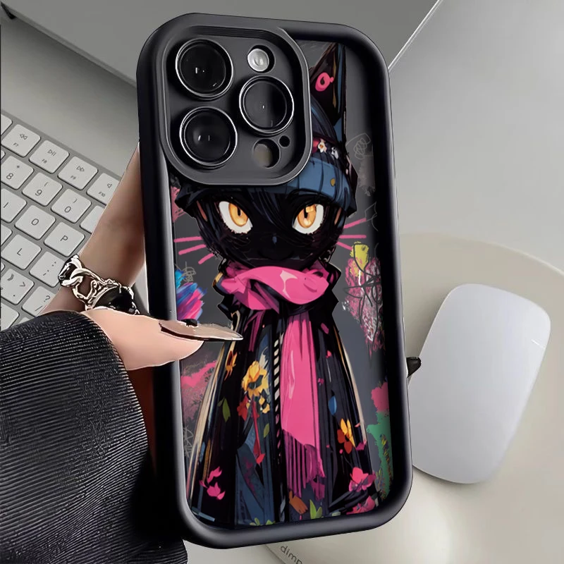 ins冷酷黑猫适用iphone15/13/14pro苹果手机壳华为vivo小米oppo套