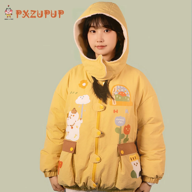 胖仙子原创自制求雨小猫连帽棉服短款棉衣冬季加厚外套Q13