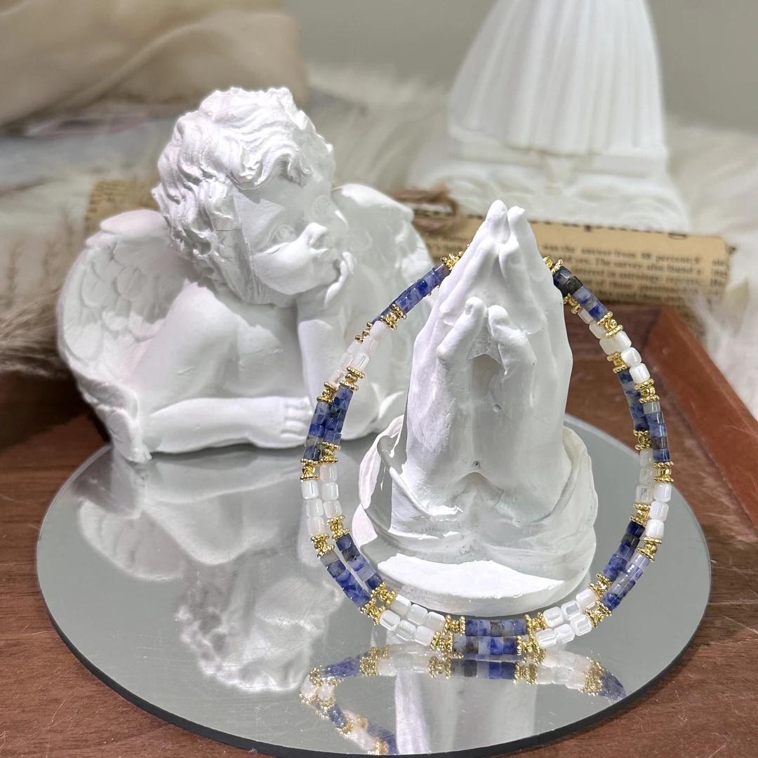 【蓝羽】DM1101蓝纹石白蝶贝项链多样性发一