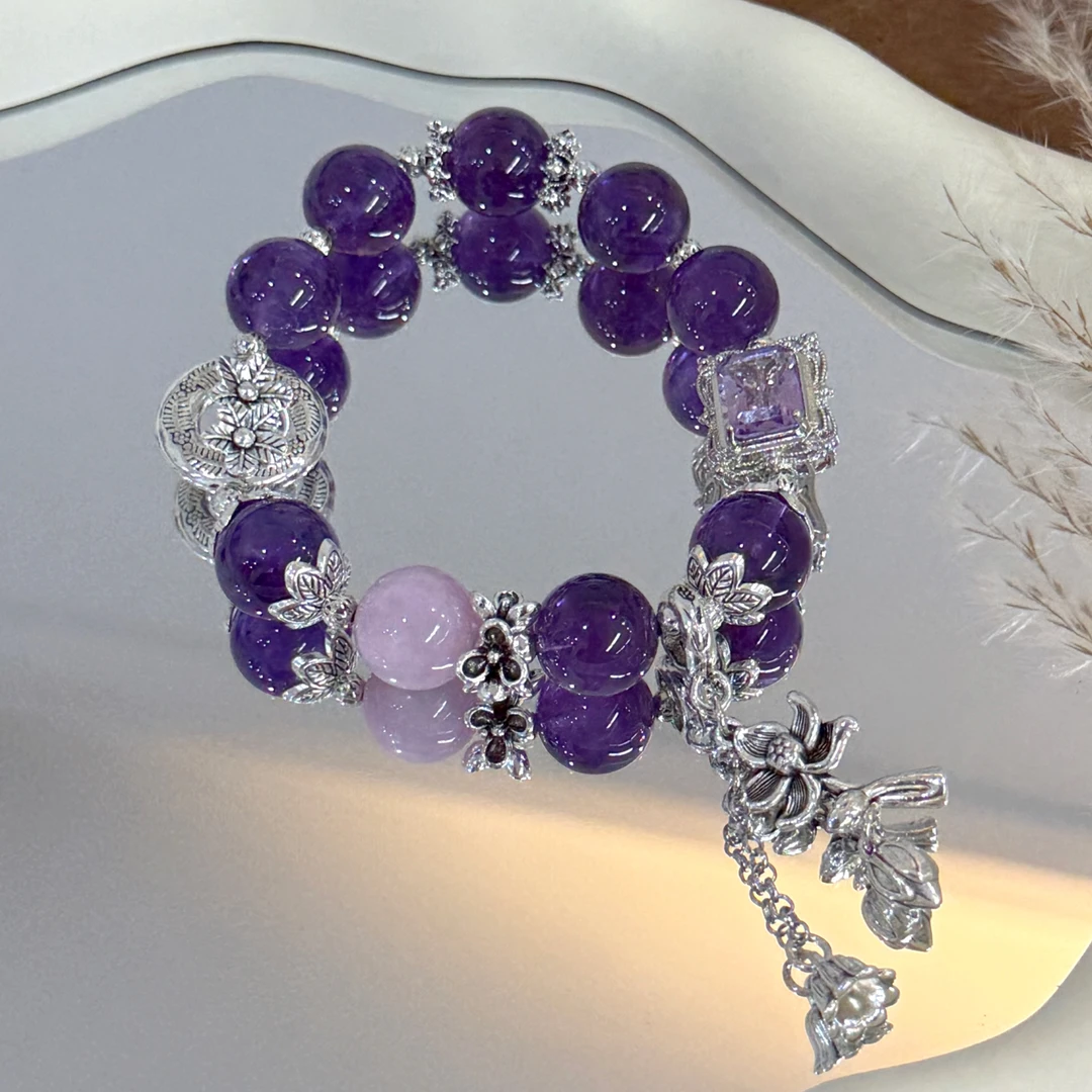 【苗域花期】DM1396紫水晶紫锂辉手链手串多样性发一