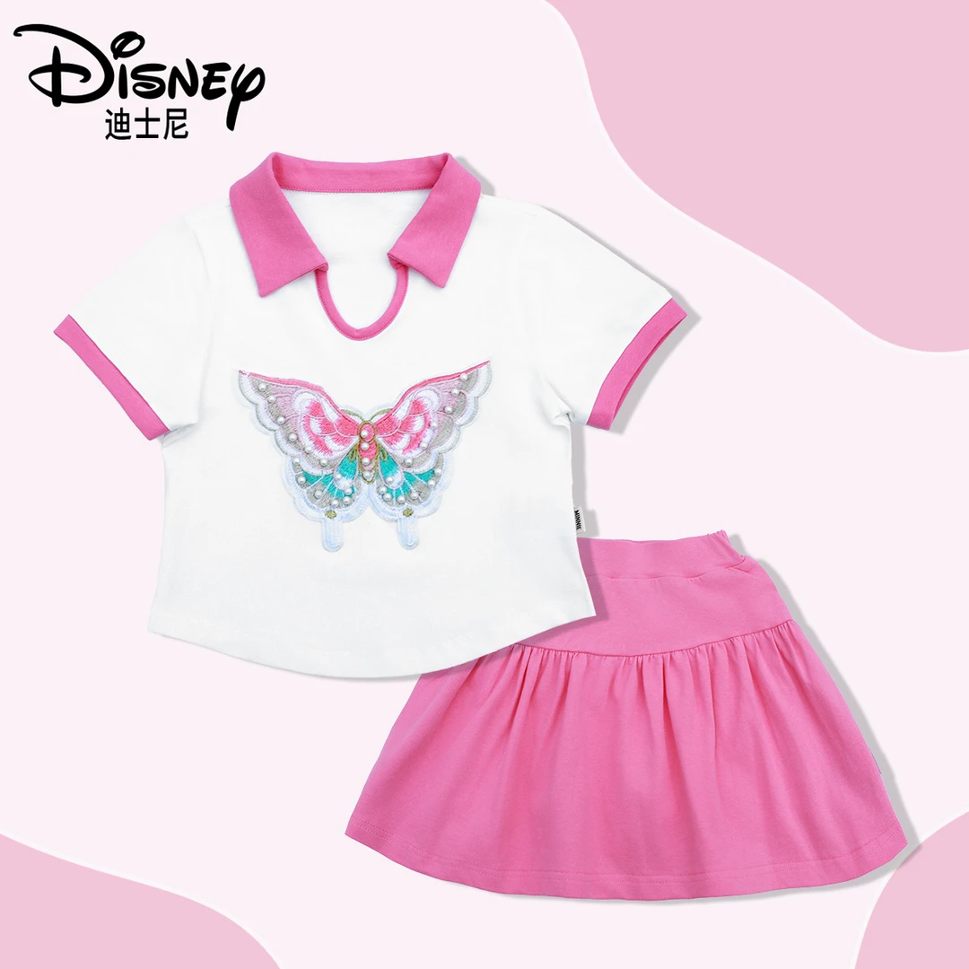 Disney/迪士尼夏国风刺绣休闲女童百搭短袖套装XHR2ZZ991
