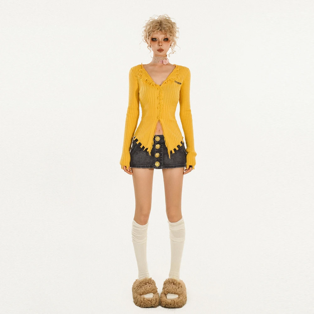 奶酷墨莉【现货】 美式设计感针织长袖开衫毛针织衫-S24899